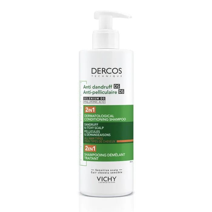 VICHY DERCOS Šampon protiv peruti DS  - 2 u 1: Dermokozmetički šampon i regenerator, 390 ml