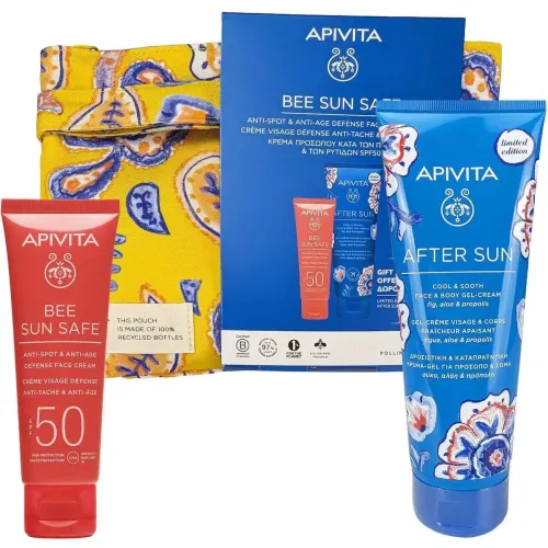 Apivita Set Bee Sun Safe Anti-Spot i Anti-Age Defense Face Cream SPF50 50 ml + POKLON After Sun Face & Body Gel-Cream 100 ml