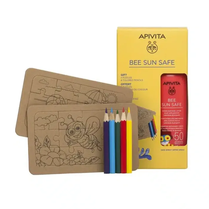 Apivita Set Bee Sun Safe Mlijeko za djecu sprej SPF50 200 ml + POKLON puzzle i bojice