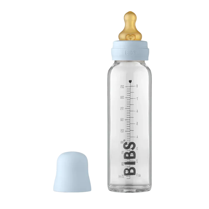 BIBS Staklena flašica  225ml (set) Baby Blue