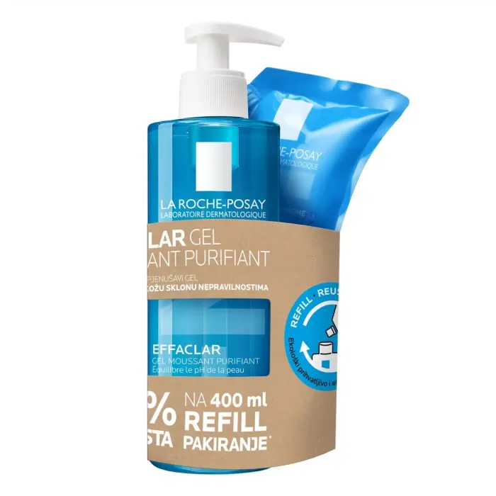 La Roche-Posay EFFACLAR Pjenušavi gel za čišćenje masne, osjetljive kože sklone aknama, 400 ml + REFILL PAKOVANJE 400 ml