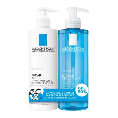 La Roche-Posay LIPIKAR umirujuća rutina za osjetljivu kožu cijele porodice (La Roche-Posay LIPIKAR GEL LAVANT 400 ml + La Roche-Posay LIPIKAR LAIT Mlijeko 400 ml)