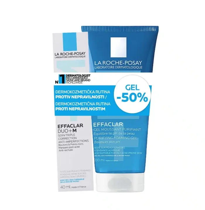 La Roche-Posay EFFACLAR Pjenušavi gel za čišćenje masne, osjetljive kože sklone aknama, 200 ml + EFFACLAR DUO (+) Korektivna njega protiv nepravilnosti masne kože i začepljenih pora, 40 ml