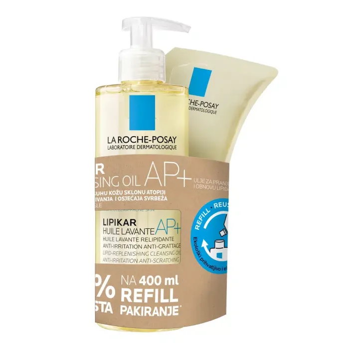 La Roche-Posay LIPIKAR HUILE LAVANTE AP+ Ulje za kupanje obogaćeno lipidima protiv nadraženosti i svraba, 400 ml + REFILL PAKOVANJE, 400 ml