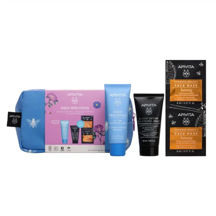 Apivita set Aqua Beelicious hidratantna gel krema lagane teksture 40ml + GRATIS Black Detox Cleansing Jelly 50ml + GRATIS Maska za lice med