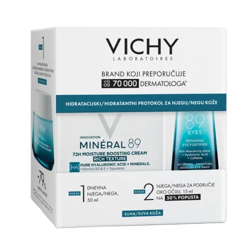 VICHY MINÉRAL 89 Hidratacijski protokol za njegu suhe kože (Krema za intenzivnu hidraciju  50 ml +Serum za područje oko očiju 15 ml)