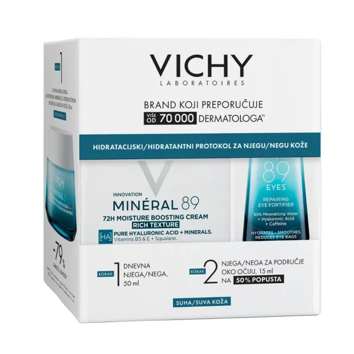 VICHY MINÉRAL 89 Hidratacijski protokol za njegu suhe kože (Krema za intenzivnu hidraciju  50 ml +Serum za područje oko očiju 15 ml)