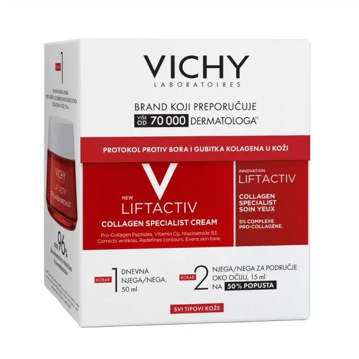 VICHY LIFTACTIV Protokol protiv bora i gubitka kolagena u koži - za sve tipove kože (COLLAGEN SPECIALIST Dnevna njega 50 ml + Njega za područje oko očiju, 15 ml)