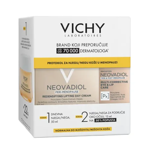 VICHY NEOVADIOL Protokol za njegu kože u menopauzi za normalnu do mješovitu kožu (Dnevna njega za gustoću i punoću kože u menopauzi, normalna do mješovita koža, 50 ml + Multikorektivna njega za kožu u menopauzi i postmenopauzi za područje oko očiju i usana, 15 ml)