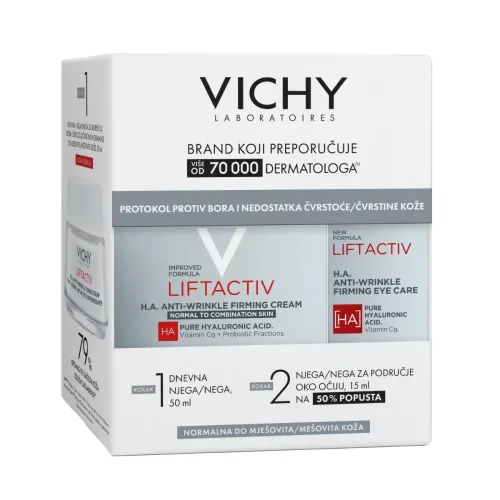 VICHY LIFTACTIV Protokol protiv bora i nedostatka čvrstine normalne do mješovite kože (Dnevna njega, normalna do mješovita koža, 50 ml + Njega za učvršćivanje područja oko očiju sa hijaluronskom kiselinom, 15 ml)