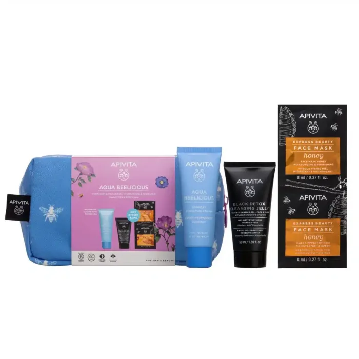 Apivita set Aqua Beelicious hidratantna krema bogate teksture 40ml + GRATIS Black Detox Cleansing Jelly 50ml + GRATIS Maska za lice med